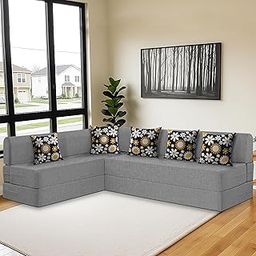 ARTFUL LIVING Sofa Bed | 5 Seater L Shape | Sofa Bed 5 X 6 Feet Foldable Sofa Cum Bed Jute Fabric for Living Room with 5 Cushions- Grey Color-image-37