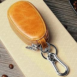 ATORSE Car Key Case PU Leather Keychain Bag Stylish Keychain Cover Zipper Key Pouch Light Brown-51