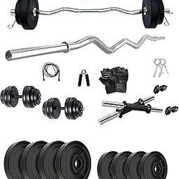 OCEL Home Gym Set PVC 18KG 2.5X4 2X4 1PC 3Ft Curl & 1 Pair Dummbell Rod with Gym Accessories-1