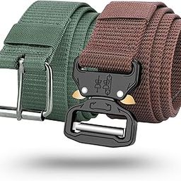 LC Nylon Belts for Men, Pushlock Buckle & Metal Buckle Belts, Combo Pack, Free Size, Fit's Upto 46 Inches (Pack Of 2) (Green+Brown)-image-105