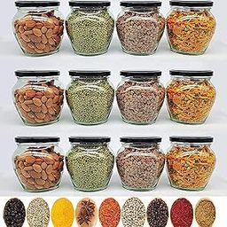 AKEEVA Glass Jar with Air Tight Black Lid for Kitchen Dried Masla Storage Items Storage Containers Set Food Containers Honey and Container,Spice Masala Pot Glass Matka,Visible Glass Jar. (12)-image-54