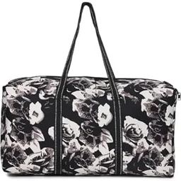 Floral Print Duffel Bag, Black and White, 22 x 9 x 10 inches, Travel Weekender Tote-image-113