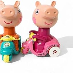 Pig Rider Wind-Up Toys, 10 cm Scooter Animal Figures, Pack of 2, Pink and Turquoise-image-95