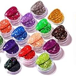 Western World Holographic Glitter Nail Art Make Up 16 Colors Glitter Shimmer Dust Powder Decoration(Pack of 16)Multicolor-20