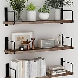 FireBees Wooden Wall Shelf for Books | Wall Mounted Bookshelf for Living Room & Bedroom | Floating Wall Bookshelf | Book Shelf Wooden Wall Mounted | Decorative Wall Shelf Rack (Brown 20X6X6 Set of 3)-32