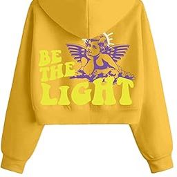 Cool & Stylish Aesthetic Cropped Hoodie for Women & Girls (Cotton-Fleece, Full Sleeves, Regular Fit, Graphic Back Printed, Available in Blue, Yellow & Pink)-picture-11