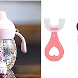 Magic Pebbles Little Baby Sipper/Sippy Cup 340ml, Anti-Spill Soft Silicone Spout, 6m+ with Fruit Feeder & Brush(Pack of 4) (Pink)-picture-8