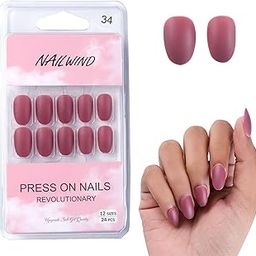 NAILWIND 24 Natural French Short False Nails Acrylic Full Cover Nails,Natural Fake Nails Delicate & Comfortable for Women and Girls (N34, 24 Count -Pack of 1)-33