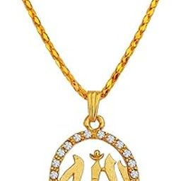 Religious Ramjan Eid Gift Cubic Zirconium Islamic Allah Symbol Locket with Chain Gold and White Brass Necklace Chain for Men and Women-image-87