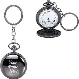 Unisex Personalized Antique Analog Pocket Watch Keychain, band_color- Silver , dial_color - White-picture-50