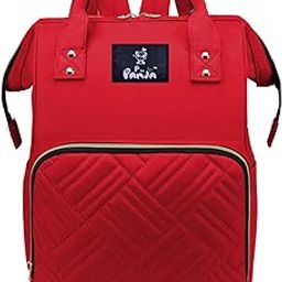 OBABY Baby Diaper Bag | Mother Bag Maternity Backpack Cum Tote bag | Spacious Waterproof Backpack with Multiple Pockets to Easily Organise Baby Essentials Diaper Backpack (Red Pattern)-12