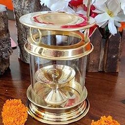 Stotram Brass with Borosilicate Glass Akhand Diya with Aroma Incense Burner Camphor lamp .Kapur,Oil Burner & Diffuser.4 Inch Height-image-76