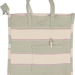 Lidloom Striped Cotton Tote Bag | 15-inch Handcrafted Shopping Bag for Women | Reusable | Beige-Green-image-107