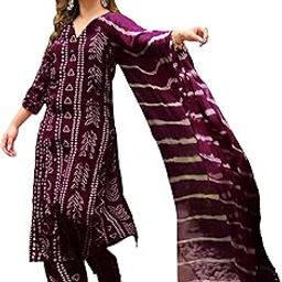 Women's Rayon Blend Straight Bandhej Printed Kurta with Pant & Dupatta-picture-10
