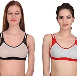 Women Soft Cotton Black-Red Size 38 Gym Bra (Pack of 2 Pieces)-image-39