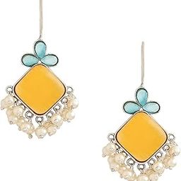 Silver Oxidised Earrings for Women & Girls | Traditional Silver Oxidized Drop Earrings Afghani Style Yellow Monalisa Stone Studded Earrings | Birthday Anniversary Gift for Wife Women-image-29