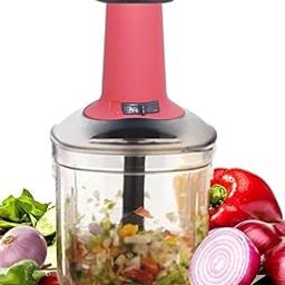 GL Enterprises Present Manual Push Food Chopper with Dual Blades, 1100ml Capacity, Stainless Steel Blades, Pink-image-59