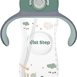 1st Step 330 ml BPA Free Anti-Spill Soft Silicone Weighted Straw Baby Sipper Cup with Twin Handle and Flip Top - Green-2
