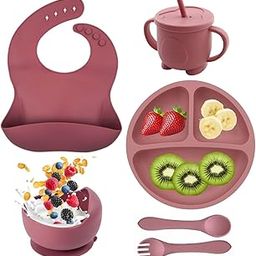 MAHOSTAV 6 Pcs Silicone Baby Feeding Set Bpa-Free, Microwave Safe Complete Tableware Kit for Babies Toddlers with Suction Plate, Bowl, Cup, Spoon, Fork | Multilcolor-13