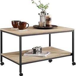 STAR WORK Coffee Table with Metal Frame with Wheels,2-Tier Tea Table with Storage Shelf,Cocktail Table TV Stand Side End Table |32 x 19 x 17 inches (LxWxH)(Coffee Table)-picture-28