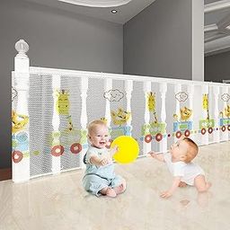 SNOWIE SOFT® 14.7 * 2.59ft Baby Safety Net Guards Stairway Rail Net Thicken Polyester High Stairway Baby Guards with 55 Nylon Zip Ties Ropes Safety Net for Stairway, Patios, Balcony-32