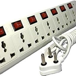 7+7 Extension Board with 3 mtr Long Wire 7 Socket Extension Boards (White) with 7 Sockets, Individual Switches, 3 Metre Cord, White-21