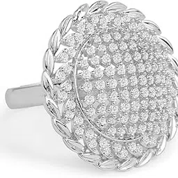 ami Silver Tone Cubic Zirconia Contemporary Brass Finger Ring For Women-ZPFK19560-picture-3