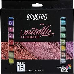 BRUSTRO Artists Metallic Gouache Paint | Set of 18 Shades x 12ml | Vivid Colors, Matte finish, Rich Pigments, Intermixable, Ideal for Posters, Illustrations, Comics, Wall Decor, Mixed Media.-7