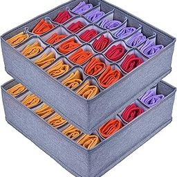 AB SALES 2 Pack Sock Drawer Organizer Clothing, Machine Washable Oxford Cloth, 48 Cell Fabric Cabinet Closet Organizer & Storage, Underwear Drawer For Storing Socks, Underwear, Ties, Light Grey-image-64