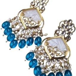 Traditional Pearl Jhumka Earrings for Women | Ethnic Brass Kundan Style Earrings with Beads | Lightweight Festive & Wedding Party Dangler Earrings |-image-73