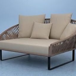 BRISHI Outdoor Patio Round Daybed/Sunbed/Swimming Pool Side/Sun Lounger/Garden/Terrace/Balcony/Braid & Rope Daybed. (Beige/Cream)-picture-27