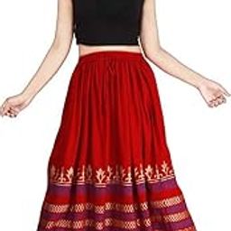 KURTISKIRTS Girls and Women Gold Printed Rayon Skirt-White-picture-6