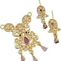 Gold polish mangalsutra Ruby Plated Ethnic Pure Silver Temple Pendant Se-0