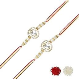 Designer Kundan Pearl Combo Bhaiya Rakhi With Roli Chawal & Rakshabandhan Card for Bro/Brother/Bhai (R094-2)-image-45