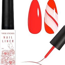 THR3E STROKES Gel Polish Red Gel Liner Gel Polish Nail Art Liner Red 1 pcs 8ml Classic Red Gel Nail Polish Art Paint for Nails Built Soak Off Uv Manicure Salon DIY at Home Nail Design Polish Gifts for Girl (Red)-16