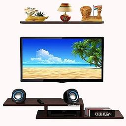 Redwud Jacob Wooden TV Entertainment Unit with Wall Set Top Box Shelf and Storage Shelve | TV Cabinet for Wall for Home Living Room (Wenge).-image-23
