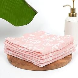 Doctor Towels | Banana Jacquard Floral Face Towel| Unisex| High Absorbency| Quick Dry| Antibacterial| Supersoft| Anti-Odor| Travel-Friendly| 35 x 35 cm| 300 GSM| Pack of 4|Coral-image-61