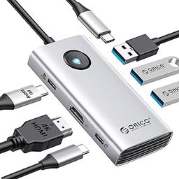 ORICO USB C Docking Station,6 in 1 USB C Dongle with HDMI 4K+PD100W+3×USB3.0,USB C Hub Multiport Adapter for MacBook/Dell/HP/Surface/Lenovo-27