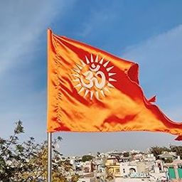 La Jarden® LARGE 3.33x2.58 feet Silky, Shiny Satin Om flag - printed in matt white on silky satin Saffron fabric, White Aum on Orange color Jhanda for Yoga, Meditation, Bhagwa dhwaj for Temple, flag for home & religious purpose 1 nos. (40x31 inches)-image-45