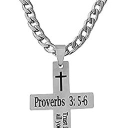 Christian Bible Verse Proverbs 17:17 Silver Stainlees Steel Cross Mens Jewellery Pendant Necklace Chain For Men LSKPn22021-image-42
