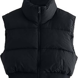 Women's Fashion High Neck Zipper Cropped Puffer Vest Jacket Coat-image-84