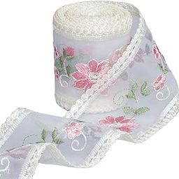 HASTHIP® Vintage Lace Trim,Pink Embroidery Lace Ribbons for Crafts DIY,for Sewing Wedding/Bridal Decoration 5 Yards-image-72