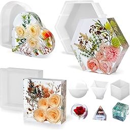 YOILES Resin Molds Silicone,Epoxy Resin Casting Craft Mold for Flower Preservation Bookends DIY Art (Hexagon+Heart+Square)-image-2