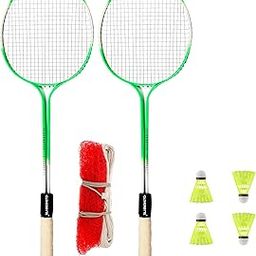 CLOVERBYTE Multicolour Badminton kit Set of 2-Piece Racquet with 4-Piece Plastic Shuttlecock and Badminton Net Badminton Kit |MULTI-2PC /-4-SH / 1 NET-3