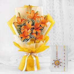 Fnp Token of Love Bhaiya Bhabhi Rakhi N Sunny Lilies Bouquet-image-67