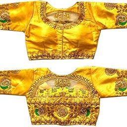 Pujia Mils Women's Silk Solid Half Sleeve Blouse (Dumbo_Yellow_38)-53