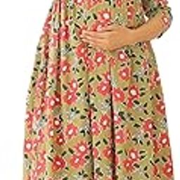 Women's Sage Green Pure Cotton Floral Printed Gathered Maternity Kurta-image-43