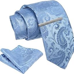 Tie for Men – Paisley Silk Neck Ties Set with Cufflinks Flower Pin, Pocket Square & Black Gift Box, Combo Necktie Sets for Office Wear, Formal Suits & Weddings (Skyline Blue, NXSMX_13)-image-81