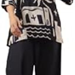 Women's Black Printed Russian Silk Co-ord Set-image-60