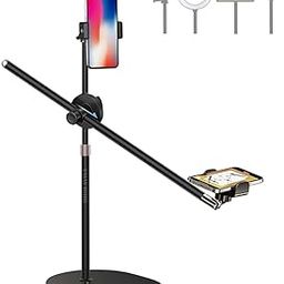 BROLAVIYA Overhead Video Floor Stand, Premium Metal Body, 1/4" Head for Webcam,Gopro, 360° Rotation with Mobile Bracket for YouTube, TikTok, Desktop, Bedroom, Cooking and Recording.-3